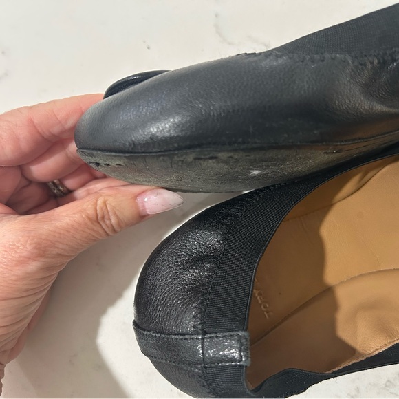 Tory Burch Black Leather Ballet Flats with Gold Logo Medallion - Picture 8 of 12